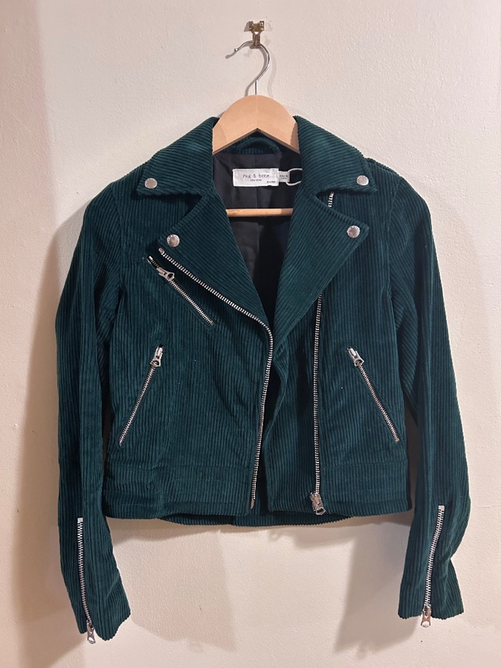 rag & bone Green Corduroy Moto Jacket Womens XXS